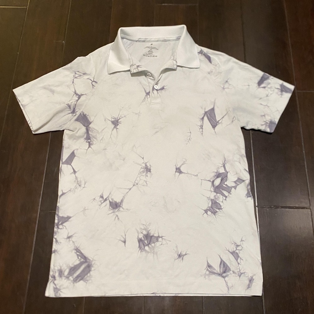 Fabletics Polo Shirt Mens Small White Marble Tie Dye Performance Golf‎ Casual